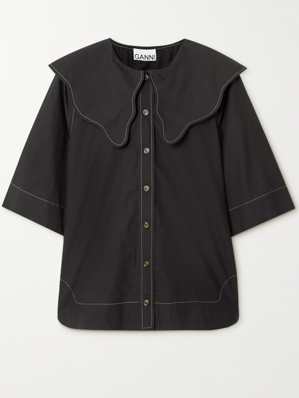 GANNI Black Button-Front Collar Shirt